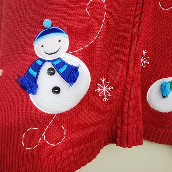Vintage Classic Elements Christmas snowman zip front cardigan sweater woman's L - Picture 6 of 8